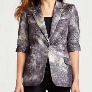 Elizabeth & James Blazer Jacket Gray Metallic Short Sleeve One Button Ja…